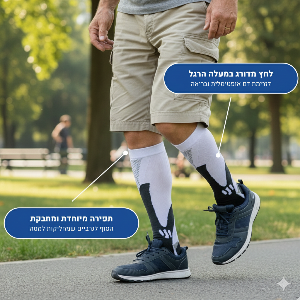 גרבי לחץ אורטופדיות גבוהות משלבות טכנולוגיית קומפרשן מקס פלוס להקלת כאבים