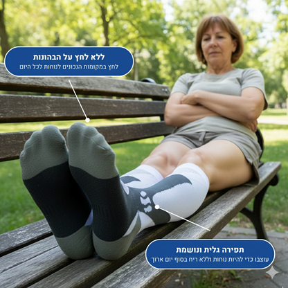 גרבי לחץ אורטופדיות גבוהות משלבות טכנולוגיית קומפרשן מקס פלוס להקלת כאבים