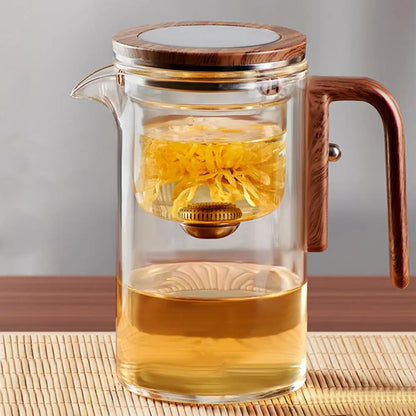 Elegant Glass Teapot with Wooden Handle