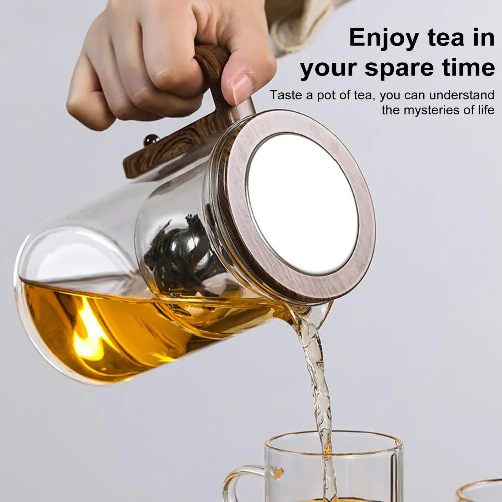 Elegant Glass Teapot with Wooden Handle