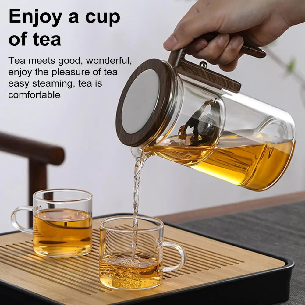 Elegant Glass Teapot with Wooden Handle