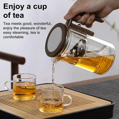 Elegant Glass Teapot with Wooden Handle