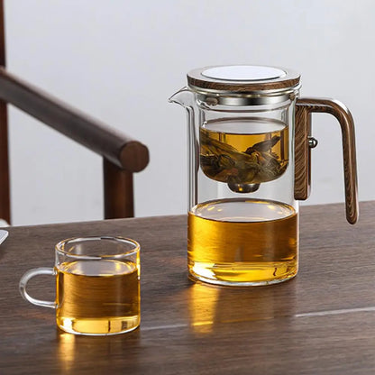 Elegant Glass Teapot with Wooden Handle